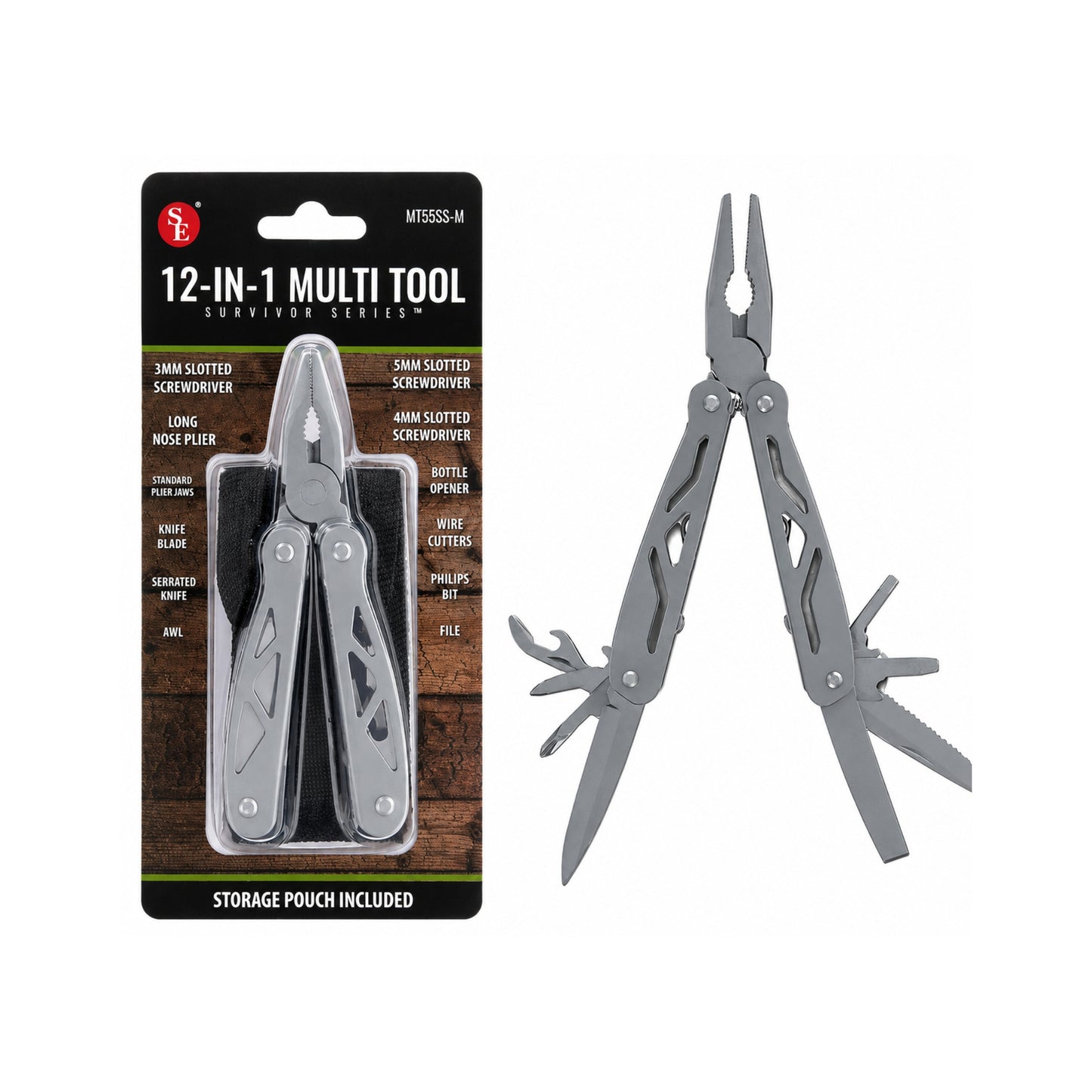4.5" 12-IN-1 Stainless Steel Multi-Functional Multi Tool with Nylon Pouch