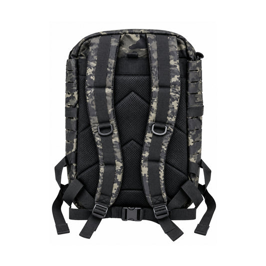 35L Laser Cut MOLLE Tactical Backpack – Black Camo with 10x12 Plate Pocket