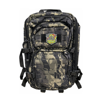 35L Laser Cut MOLLE Tactical Backpack – Black Camo with 10x12 Plate Pocket