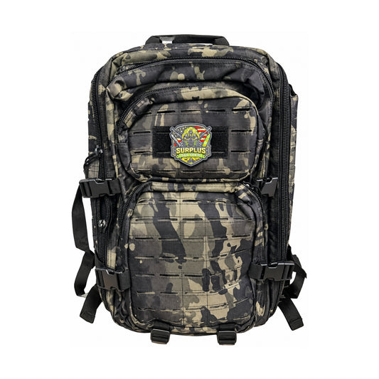 35L Laser Cut MOLLE Tactical Backpack – Black Camo with 10x12 Plate Pocket