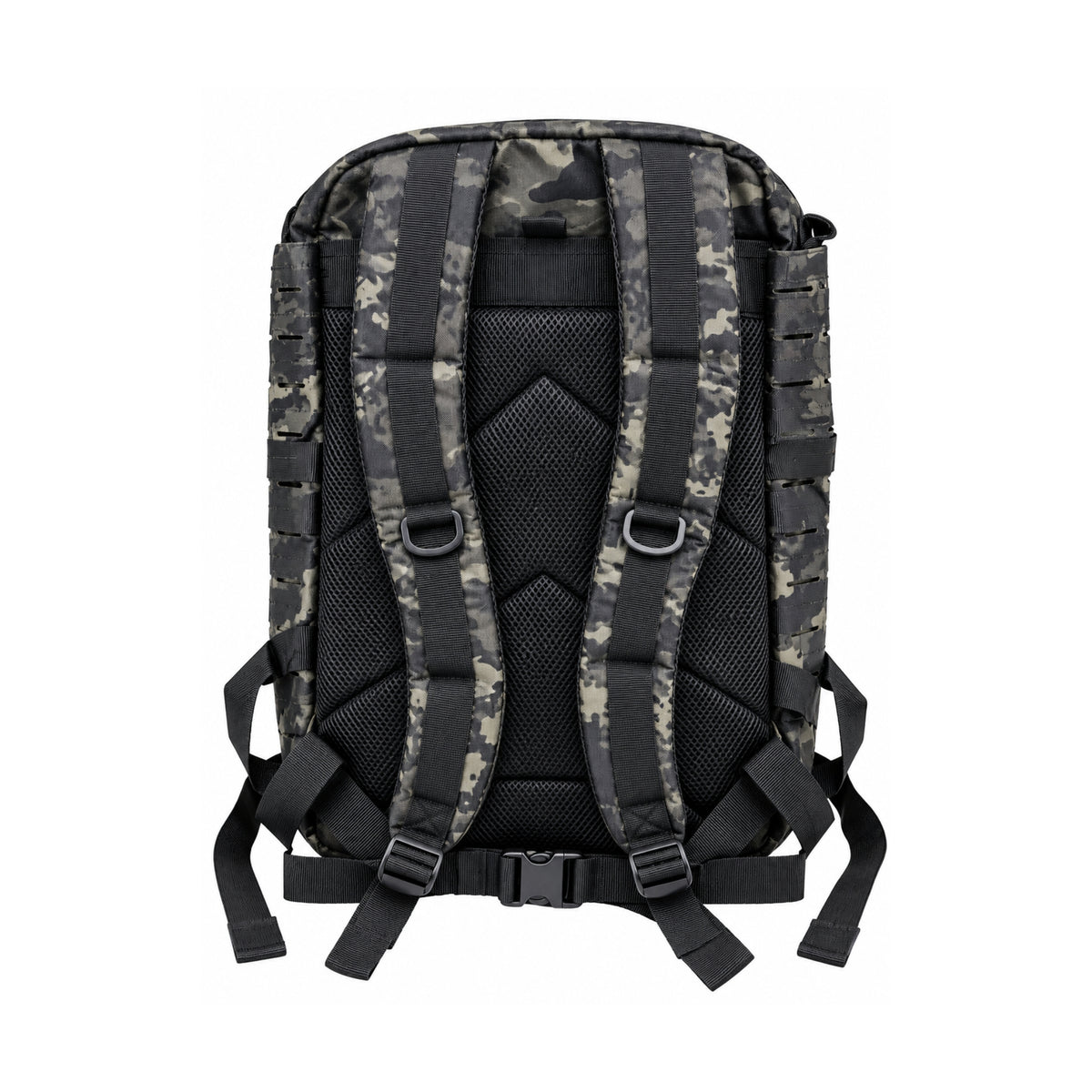 35L Laser Cut MOLLE Tactical Backpack – Black Camo with 10x12 Plate Pocket