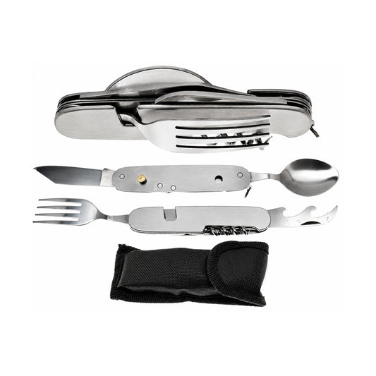 7-IN-1 Stainless Steel Multi-Function Camping Tool, Utensils & Opener with Nylon Belt Pouch