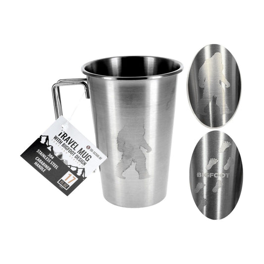 Bigfoot Travel Mug with Carabiner Handle – 17oz Double-Sided Stainless Steel Camping Mug