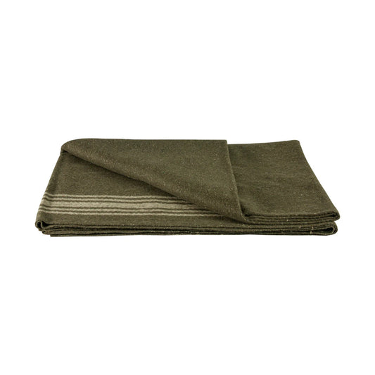Wool Blanket- Khaki Striped Olive Drab