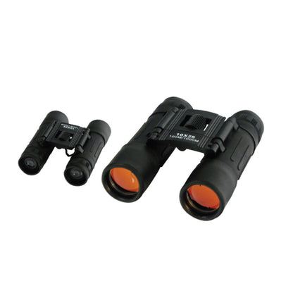 10x25 Compact Black Binoculars with Ruby Coated Lenses, K9 Roof Prism, Carrying Case & Lanyard