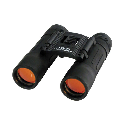 10x25 Compact Black Binoculars with Ruby Coated Lenses, K9 Roof Prism, Carrying Case & Lanyard