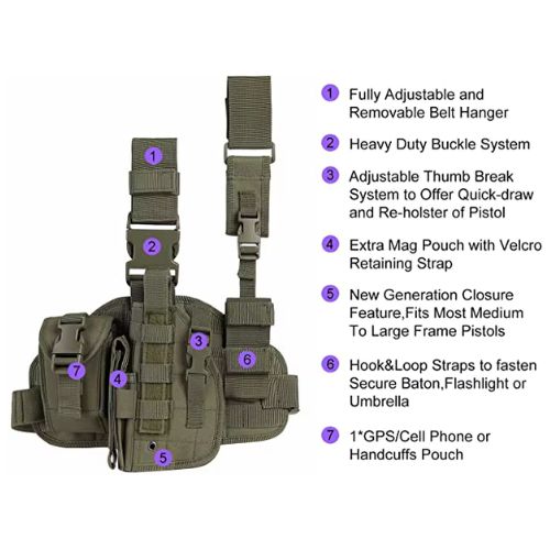 Tactical Drop-Leg Thigh Holster with Magazine Pouch