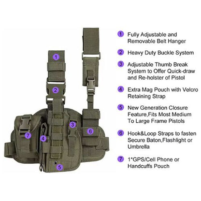 Tactical Drop-Leg Thigh Holster with Magazine Pouch