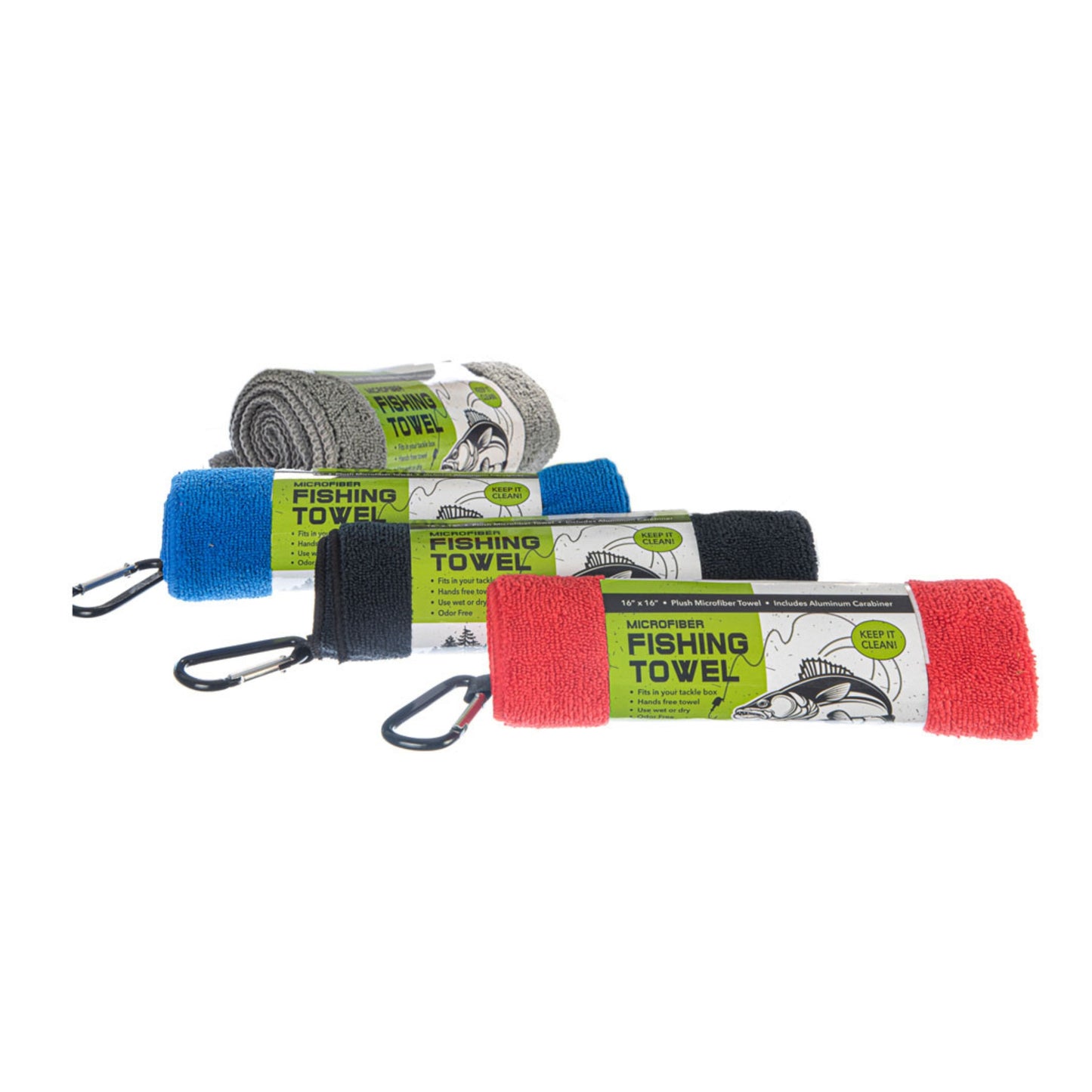 Microfiber Fish & Bait Towel with Carabiner – 16" x 16"