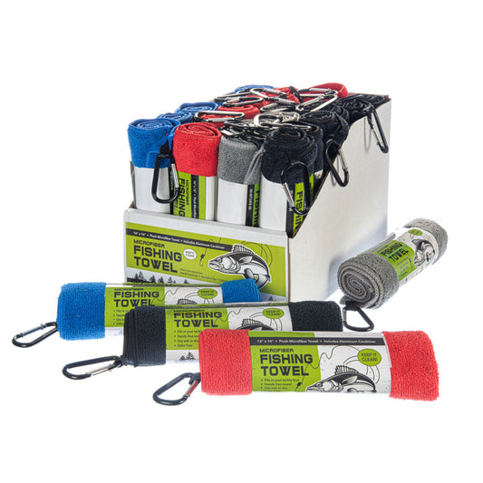 Microfiber Fish & Bait Towel with Carabiner – 16" x 16"