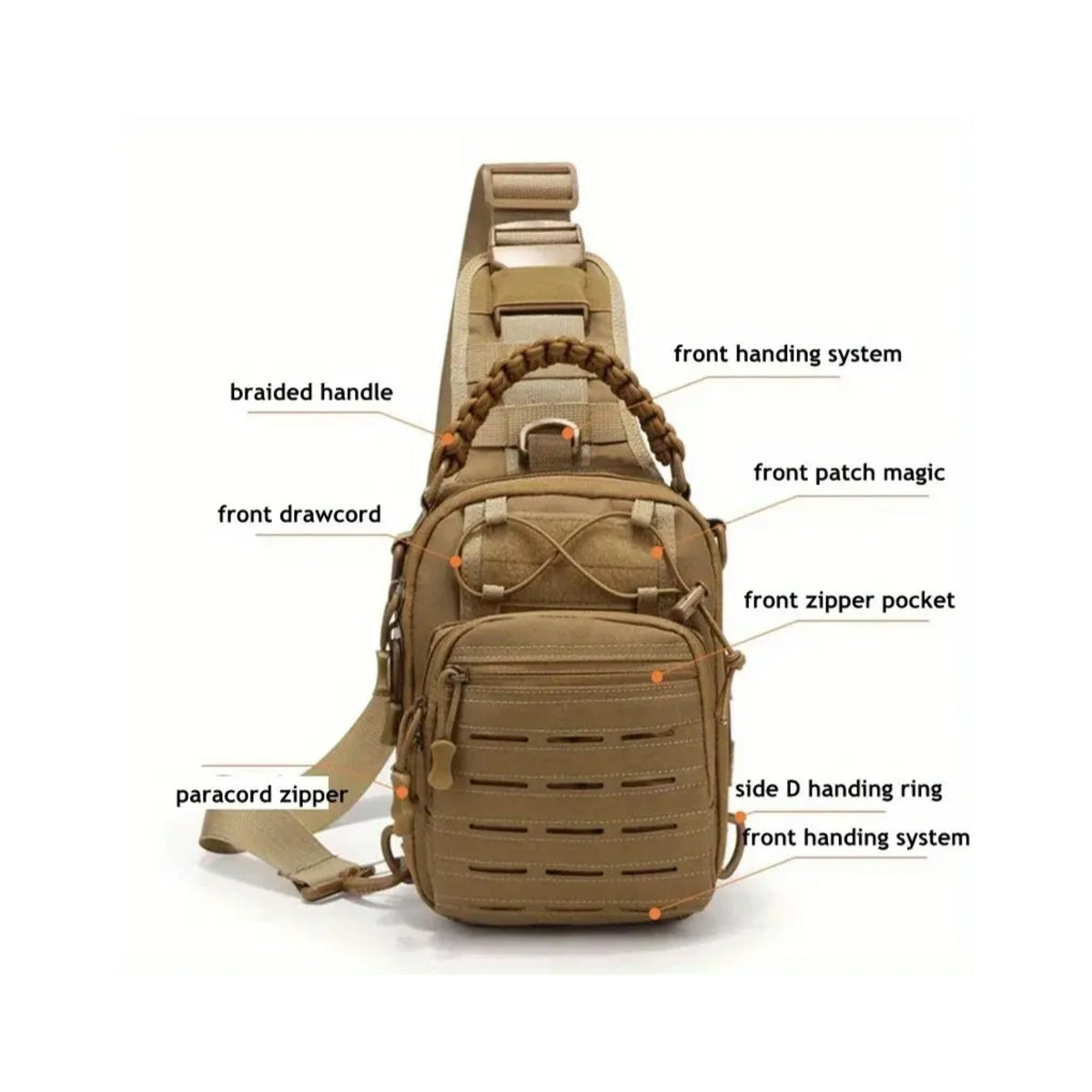 Laser Cut CCW Tactical Sling Bag with Paracord Handle- 1000D