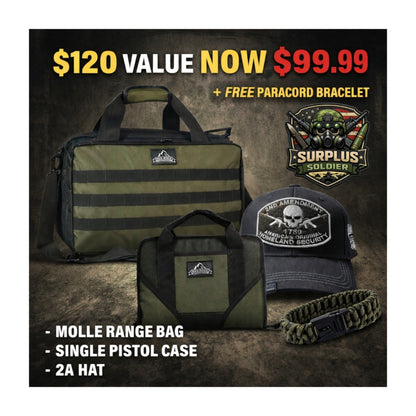 Range Day Bundle – Red Rock MOLLE Range Bag + Pistol Case + 2A Hat + Free Paracord Bracelet