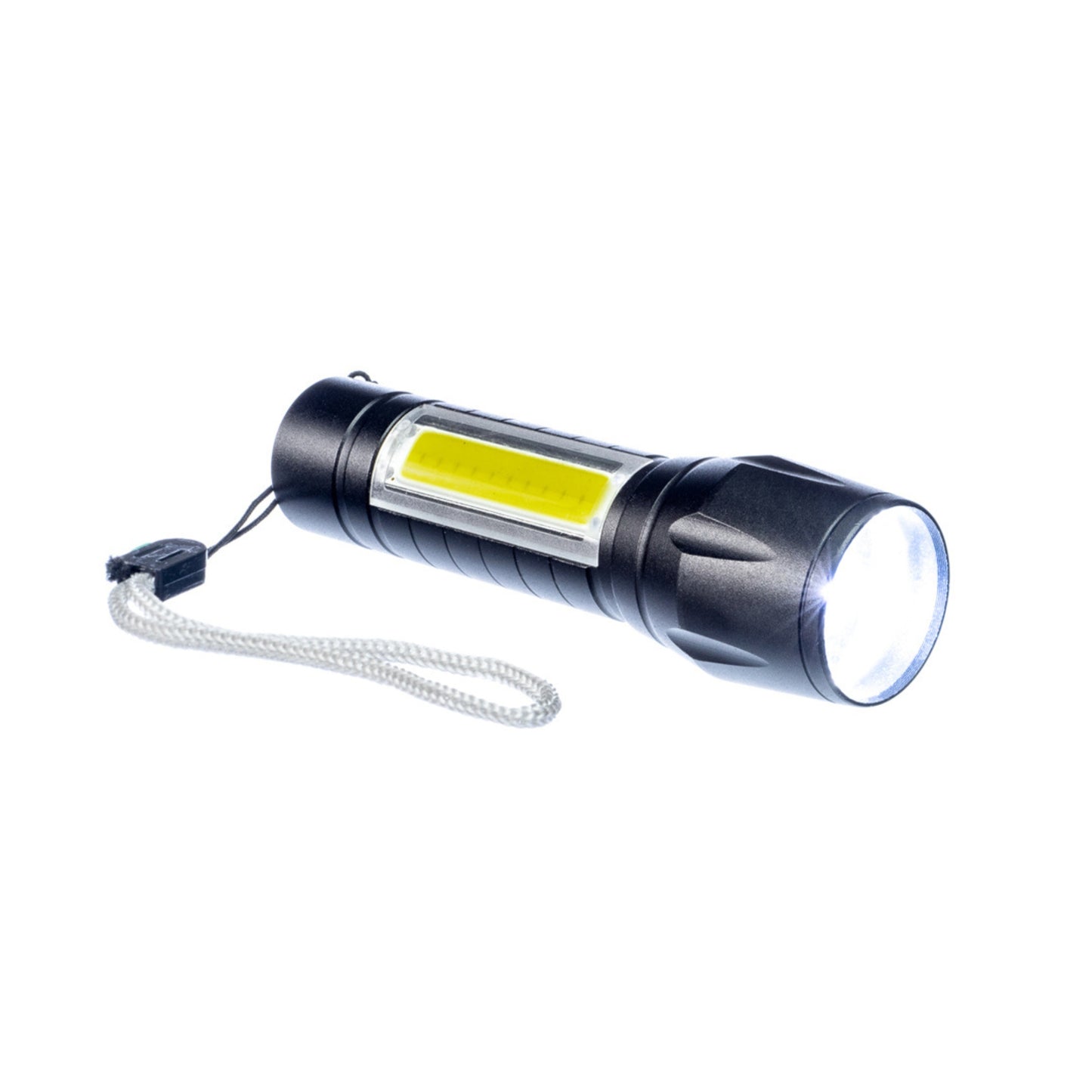 500 Lumen Rechargeable LED Flashlight with Adjustable Beam, Side Light, Strobe & Lanyard